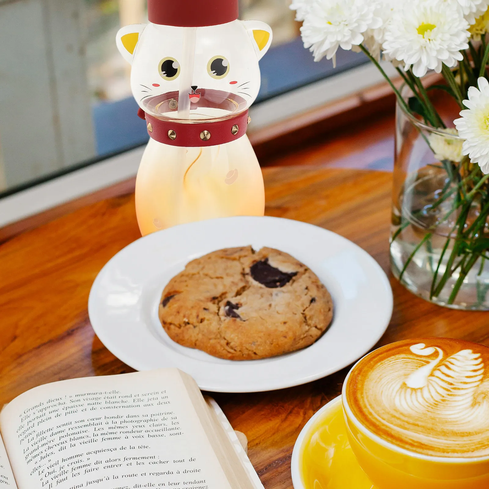 Cat Water Bottle Straw Glass Cup Novel Rabbit Shape Cute Heat Insulation Portable Kids Drink Bottle Travel Home Office