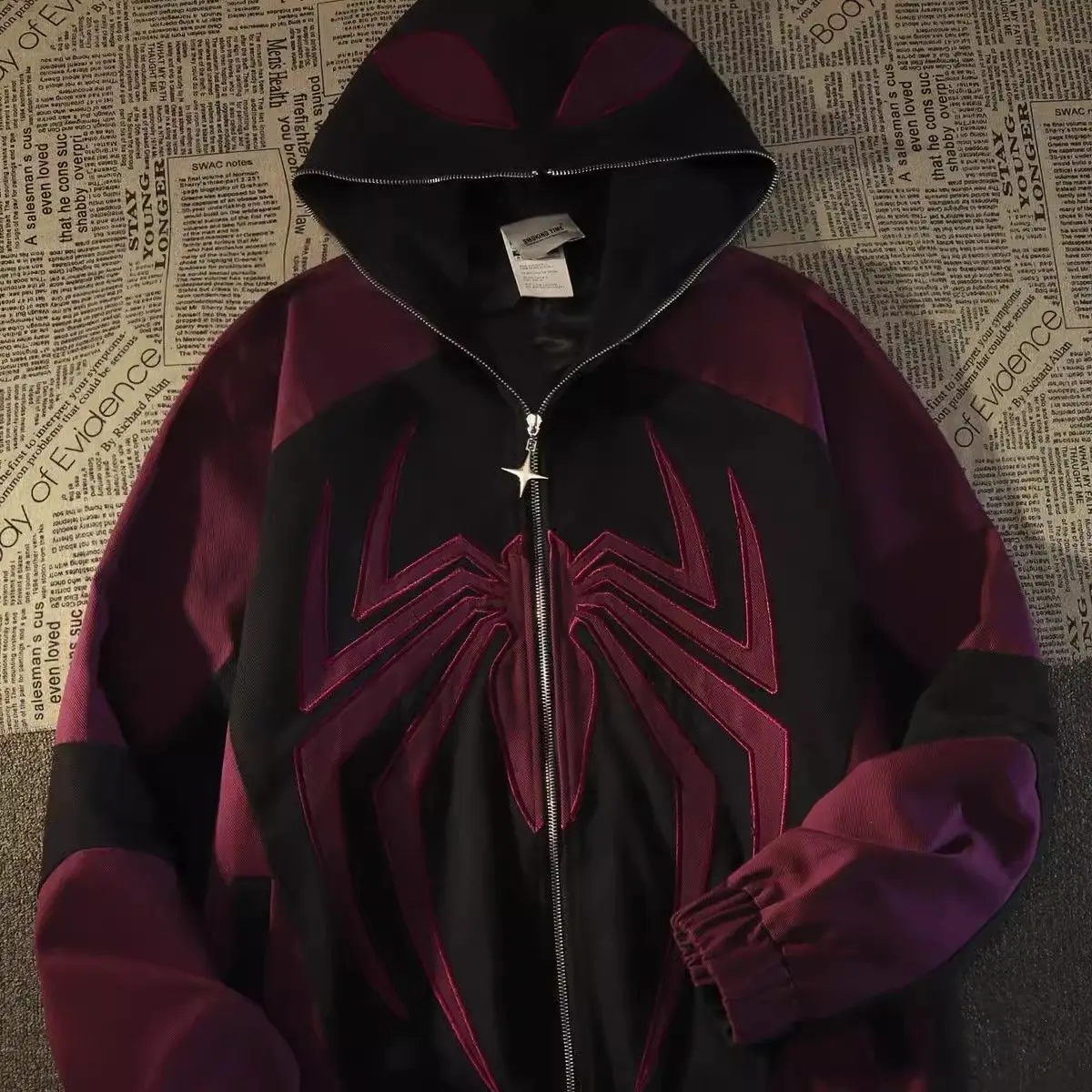 

American 2023 New Spider Embroidery Hoodies Women Vintage Streetwear Zip Hoodie Harajuku Couples Loose Coat Oversize Sweatshirt