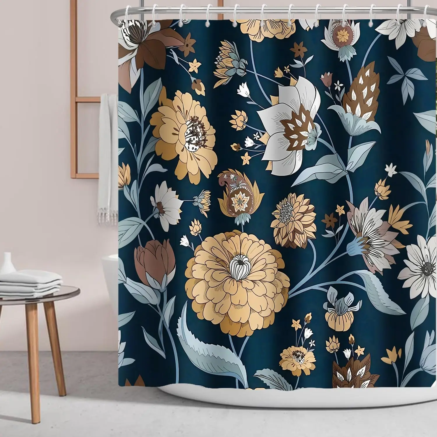 Boho Flower Shower Curtain Century Floral Leaves Botanical Leaves,Abstract Flowers Fabric Shower Curtains Bathroom Accessories
