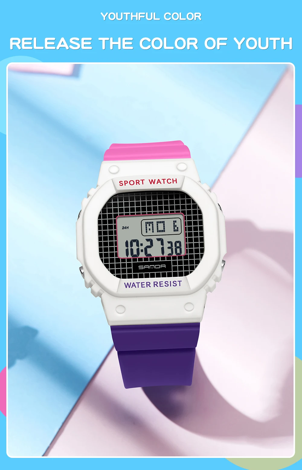 SANDA Jungen Mädchen LED Digitaluhr Kinder Sportuhr für wasserdichte elektronische Uhr Kinder im Freien Casual Geschenkuhr – Detail 2