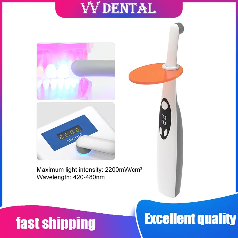 Lámpara de Fotopolimerización Dental, Lámpara de Curado LED Inalámbrica de 2200mW/c ㎡   Lámpara de Fotocurado Dental de Resina LED, 3 Segundos, Resinas Dentales