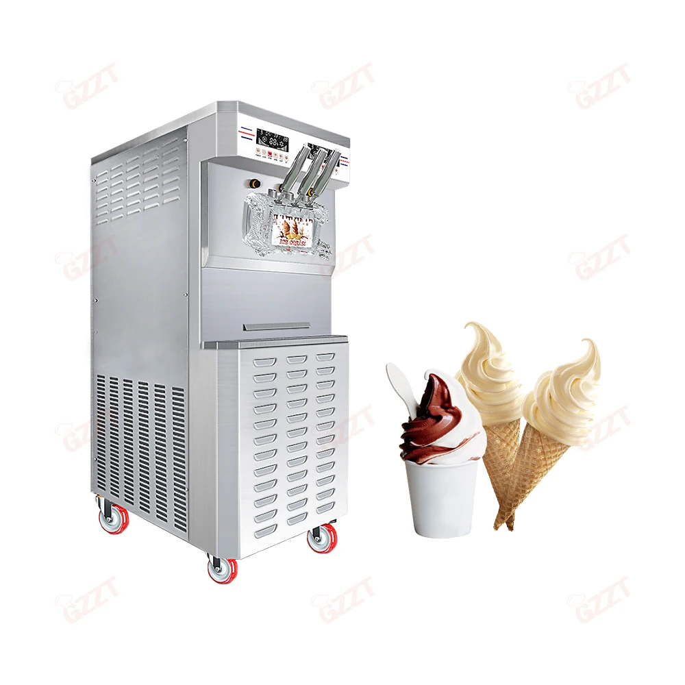 Manufacture Auto Electric Freeze Maquina De Helados Soft Serve Dual System Ice Cream Machine 3 Heads Dual Compressor Pre-Cooling