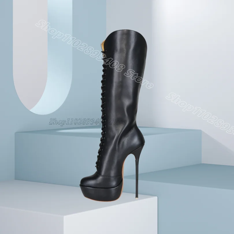 

Black Matte Leather Platform Boots Lace up Solid British Style Stylish Spring Women Party Short Boots 2025 Zapatos Para Mujere