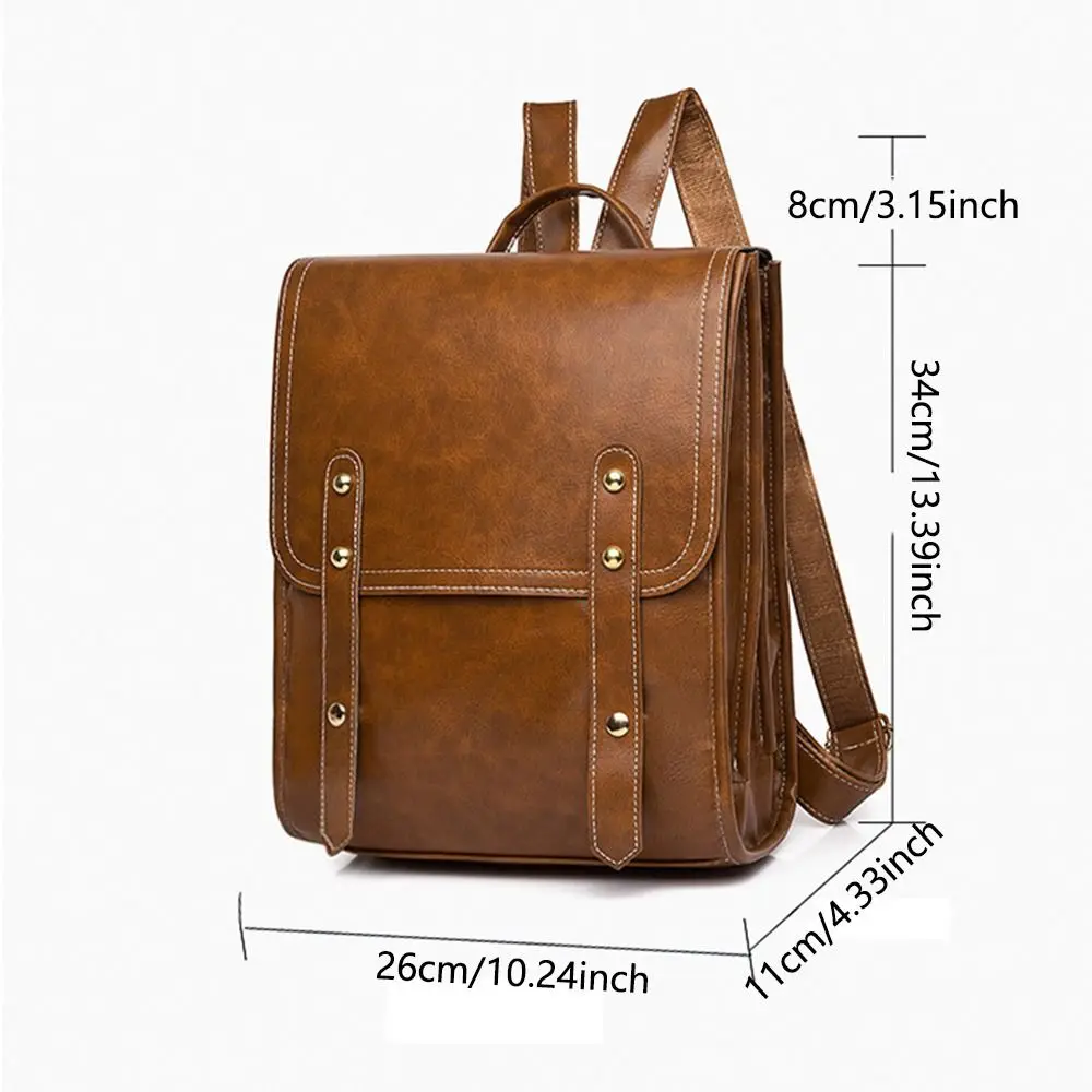 Vegan Leather Backpack Vintage Laptop Bookbag for Women Men, Brown Faux Leather Backpack Purse Bookbag Weekend Travel Daypack