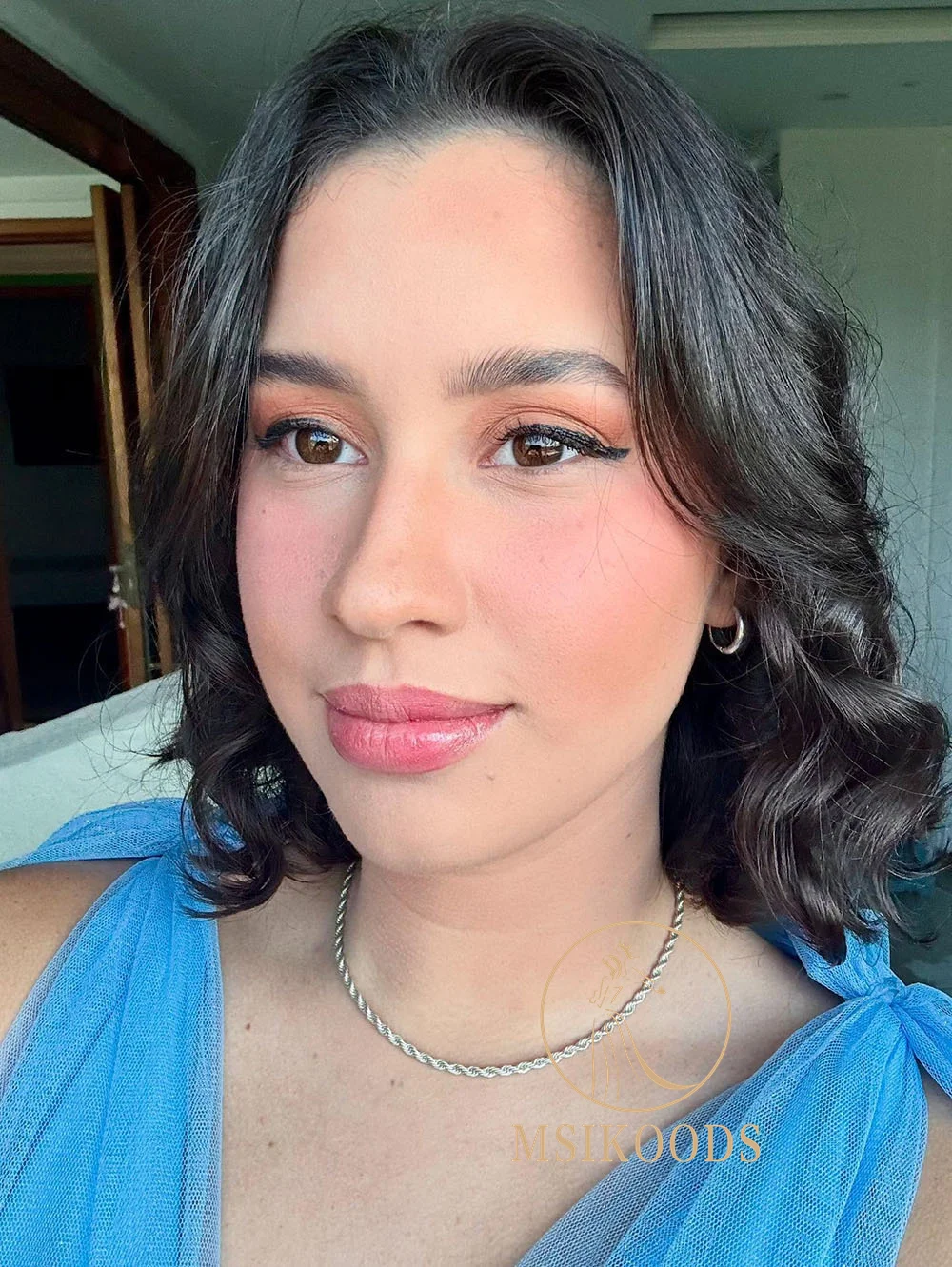 Msikoods Blue Tulle Evening Dresses Sleeveless V Neck Bridesmaid Gown Floor Length Wedding Guest Dress Party Gown Customized