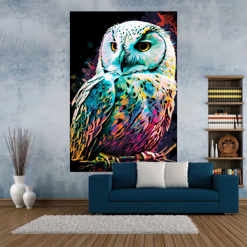 

QdDeco Psychedelic Colorful Owls Printed Tapestry Dark Evil Style Wall Hanging Cloth Yoga Mat Bedroom Or Living Room Decoration