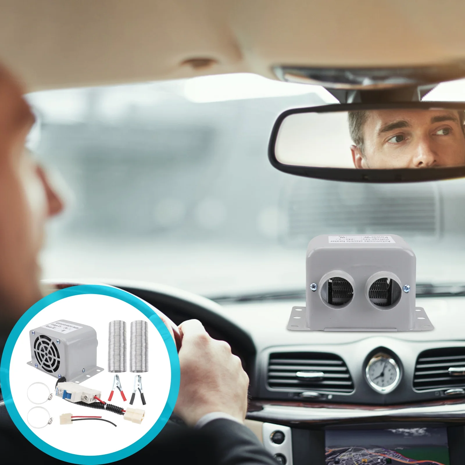 800W 24V Multifunctional Car Heater Defroster Electric Automotive Warmer Fast Heating Dual Outlet 80-100°C Windshield Fog