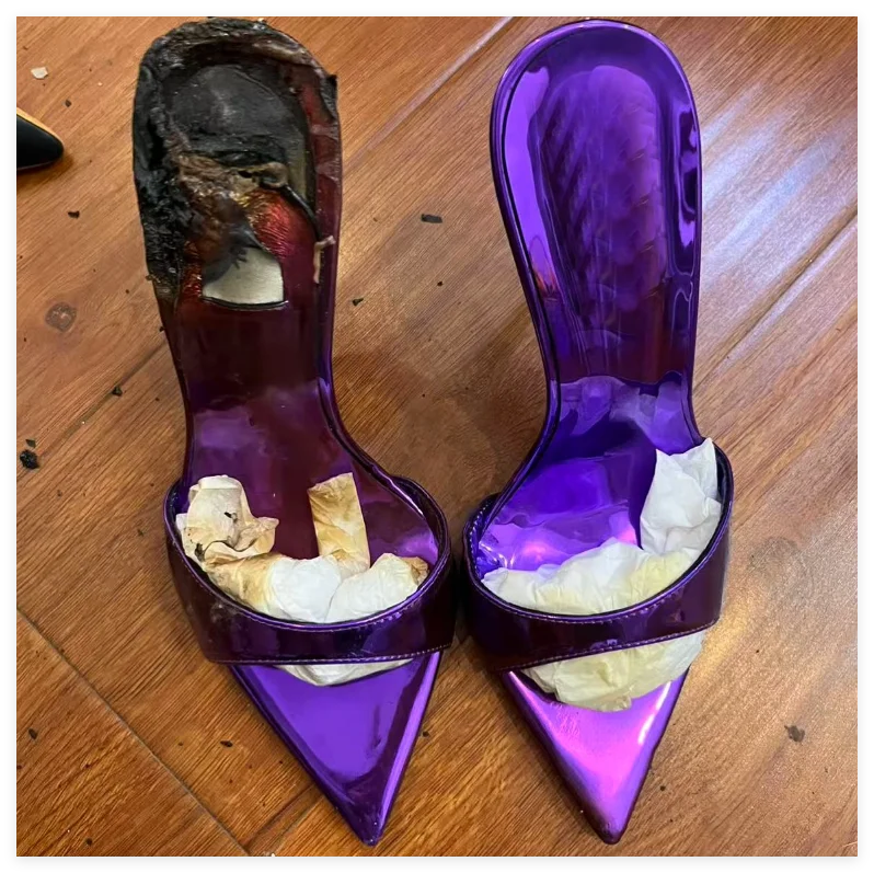 

Sexy Satin Baby Blue Pointy Toe Slippers Women's Summer New in Pink Leather High Heels Mules Big Size Good Quality Party Shoes