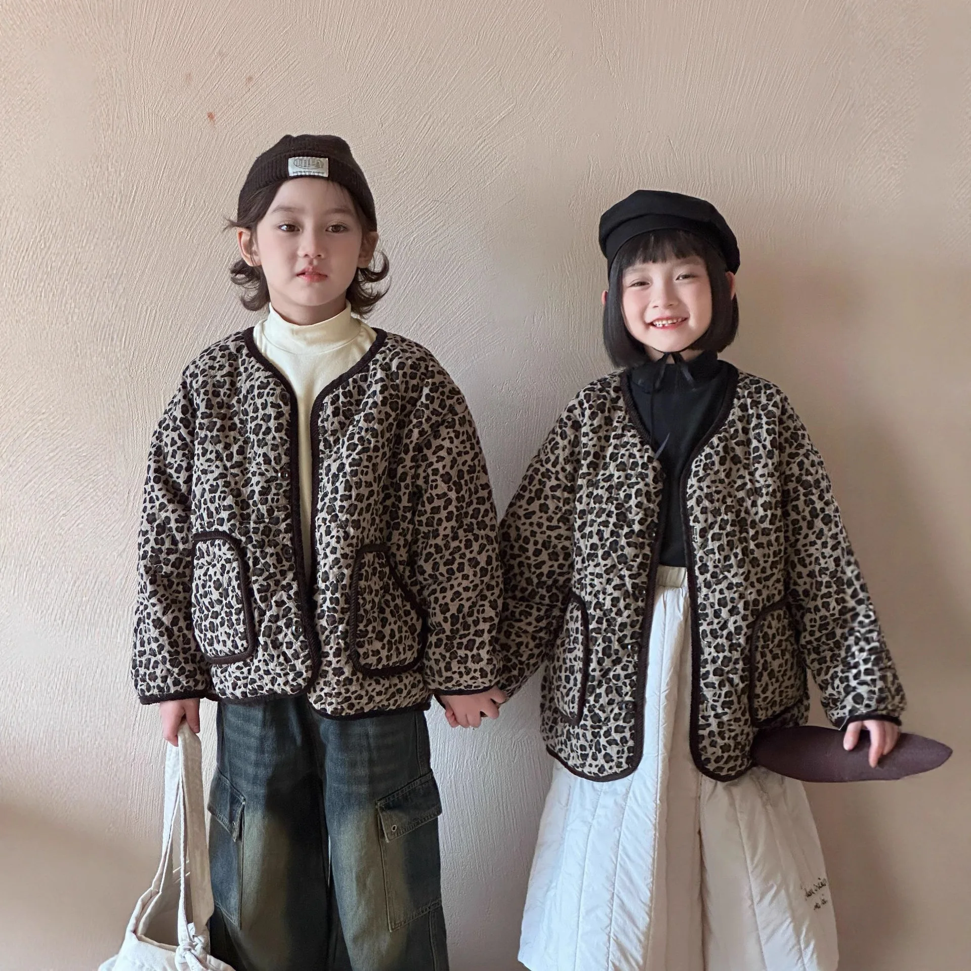 Children Clothes Kids Casual Warm Coat 2025 Winter New Fashionable Korean-style Leopard Print Thickened Cotton-padded Jacket