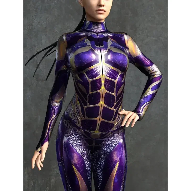 بدلة Catsuit الميكانيكية CyberPunk بدلة نسائية بسحاب Zentai ثلاثية الأبعاد بدلة الهالوين أزياء حفلات الألعاب النسائية التأثيرية