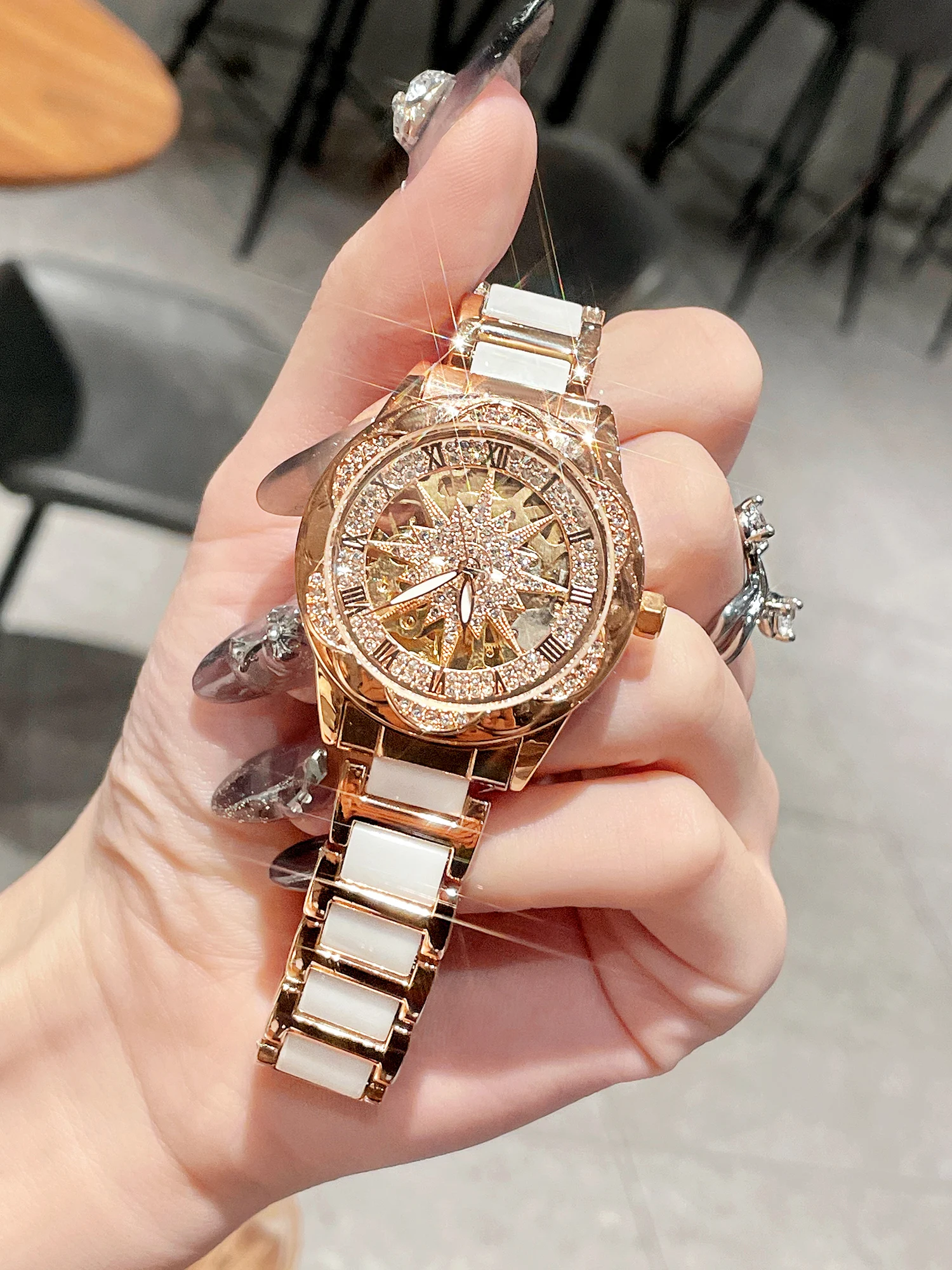 

Sunflower Ceramic Watch Women's Niche Light Luxury Women's Watch Mechanical Watch, Mechanical Watch