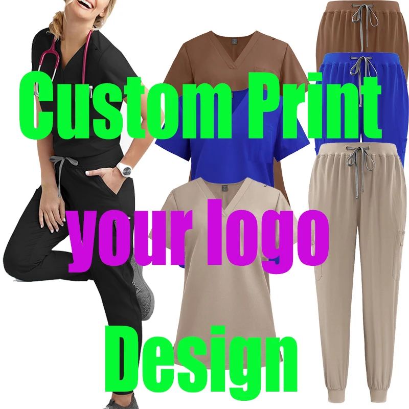 Custom Print Logo Nursing Workwear Uniform Design Scrub Sets Unisex Clinic Teeth Pet Grooming Work Suits Medical Doctor Outfit