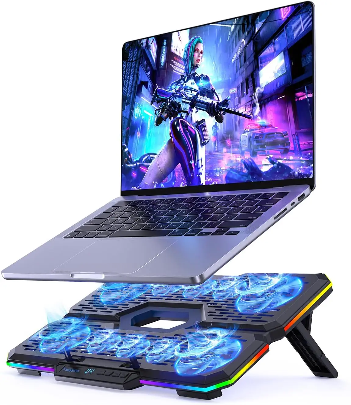 

10-Fan Gaming Laptop Cooler with RGB Lights, Adjustable Stand for 12-18.1" Laptops, USB Ports & Phone Holder