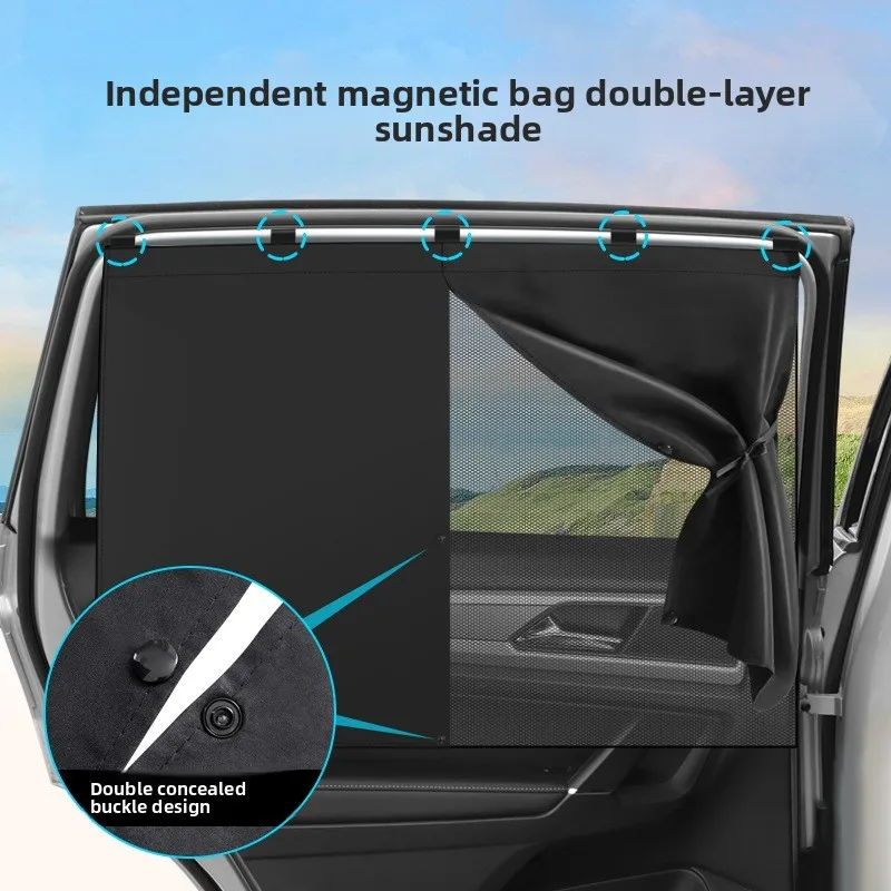 New 2 Layers Telescopic Magnetic Car Window Shades Mosquito Net Sun Cover Sunshade Uv Protection Block Mesh Curtain for Kid Baby