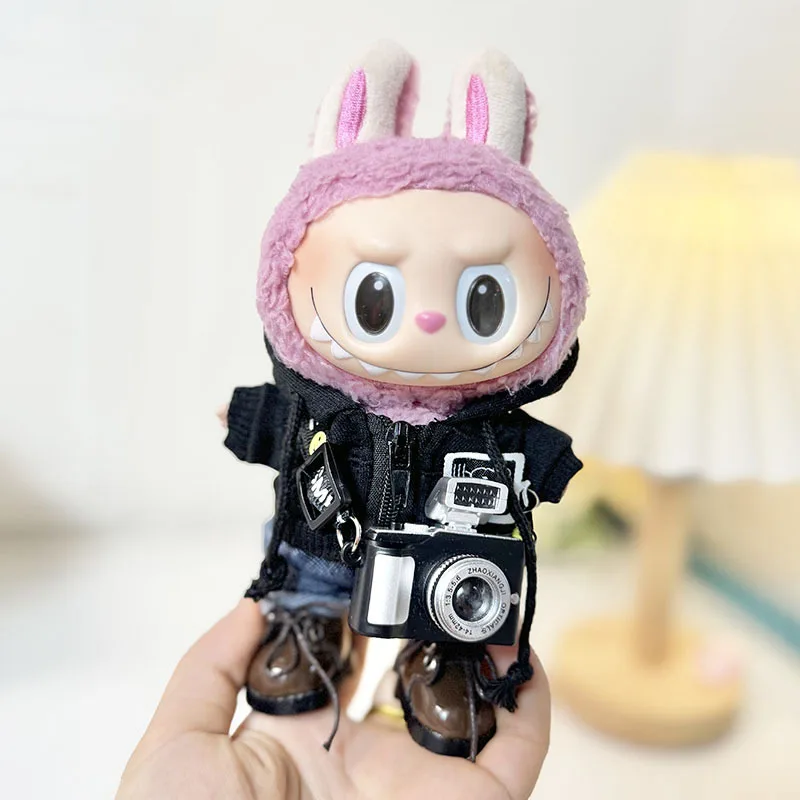 17cm Cute Baby Clothes Zipper Sweatshirt Camera Accessories For Korea Kpop Exo Labubu Idol Dolls Clothing Hoodie Jeans No Doll