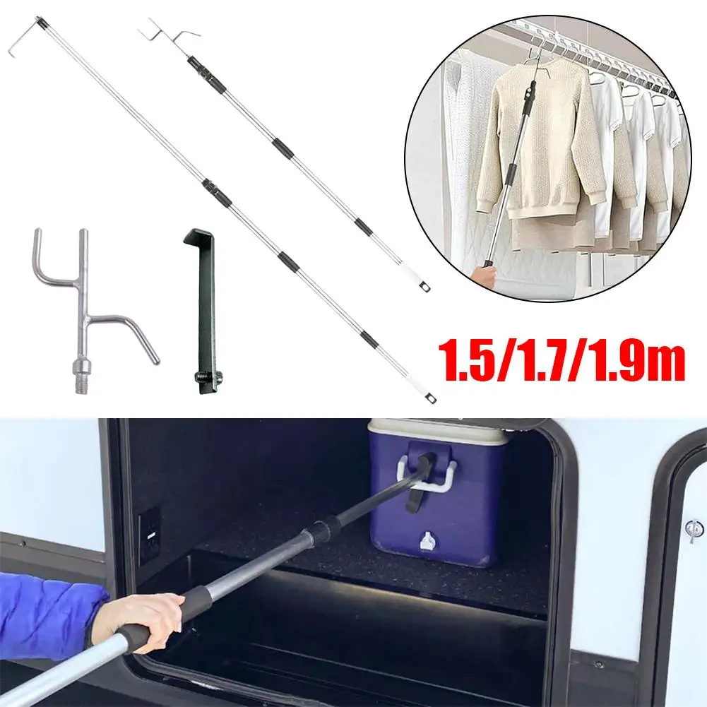 1set Multifunctional Grabber Reach Retriever Tool Heavy Duty Truck Accessories Telescoping Pull Pole With Two Hooks Accessories