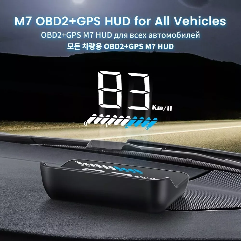 

On-Board Computer, Windshield Speed Projector M7 OBD + GPS HUD, Driving Distance Voltage and Water Temperature, Overspeed Alarm