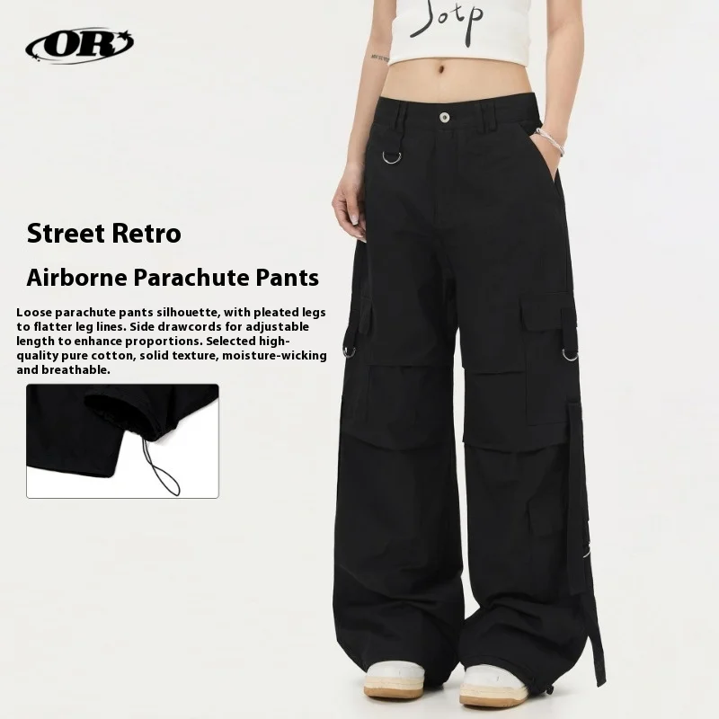 OR FL American Skills Paratrooper 100 Cotton Women Cargo Trousers Trendy Brand Baggy Wide Leg Slacks Floor-length Trousers Y2k