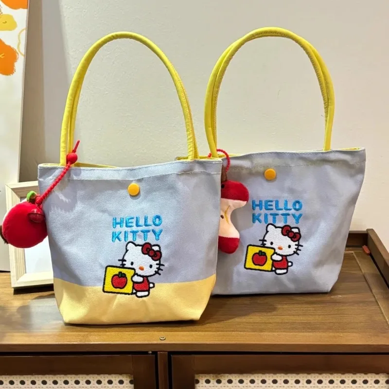 

Hello Kitty Canvas Tote Bag Cute Kawaii Girls Gift Large Capacity Commuter Casual Crossbody Handbag Cream Yellow Color Collision