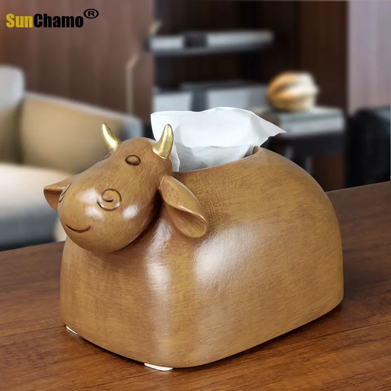 

Sunchamo Cute Cow Tissue Boxes OrnamentsCreative Household Paper Box Bedroom Dining Living Room Wang Storage Modern Decoration