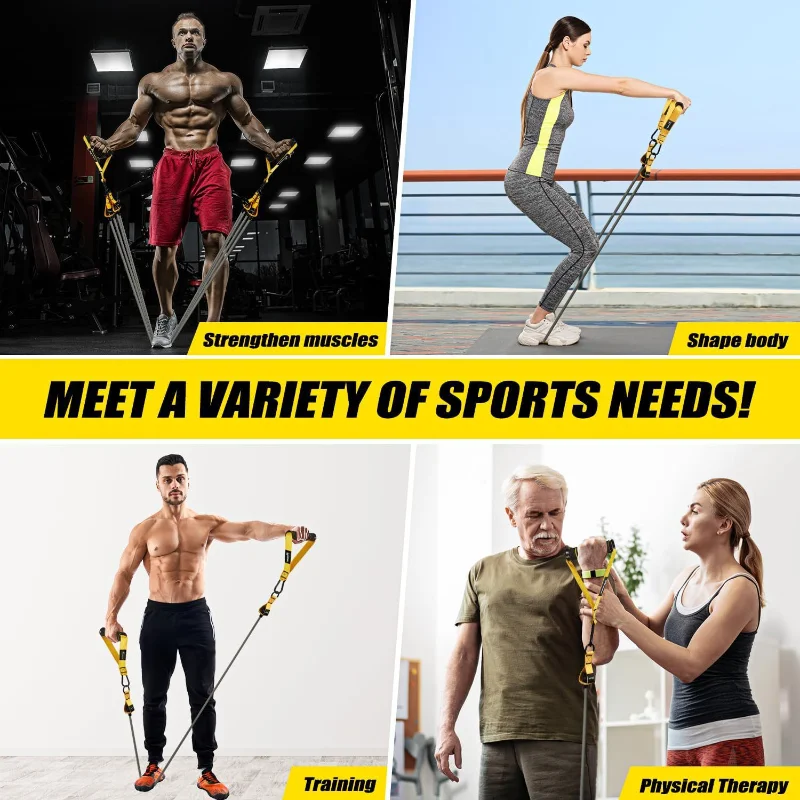 12‑Piece Resistance Bands Set, 300LBS Heavy Duty Elastic Pull Rope, Yellow‑Grey Fitness Tubes for Full Body Strength Training