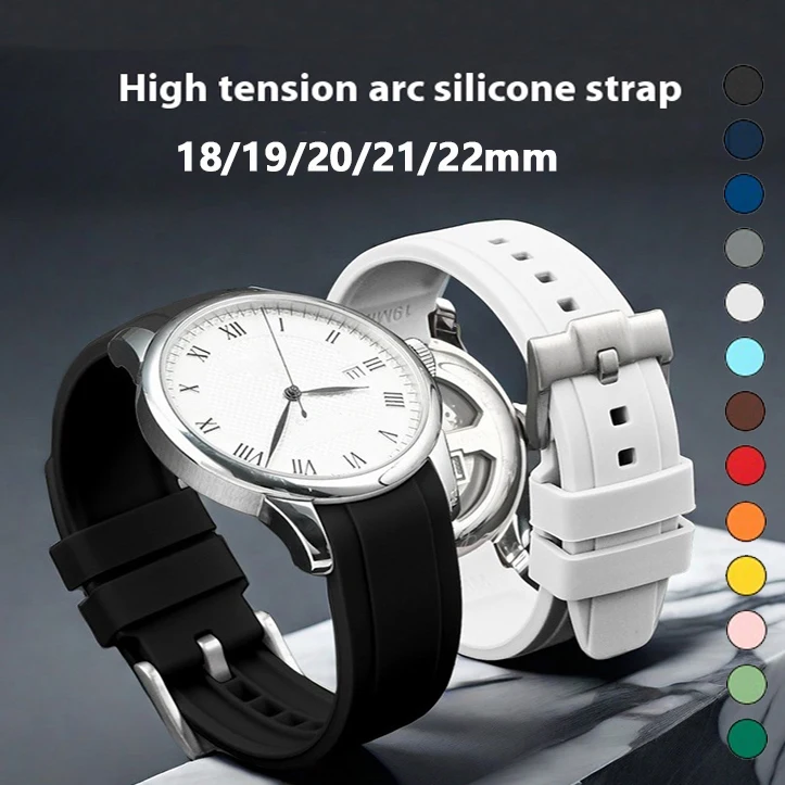 Image of Silikonarmband mit gebogenem Ende, 18/19/20/21/22 mm, Schmetterlingsschnalle, Herren-Uhrenarmband, ersetzen 19 mm, für Tissot Le Locle-Serie