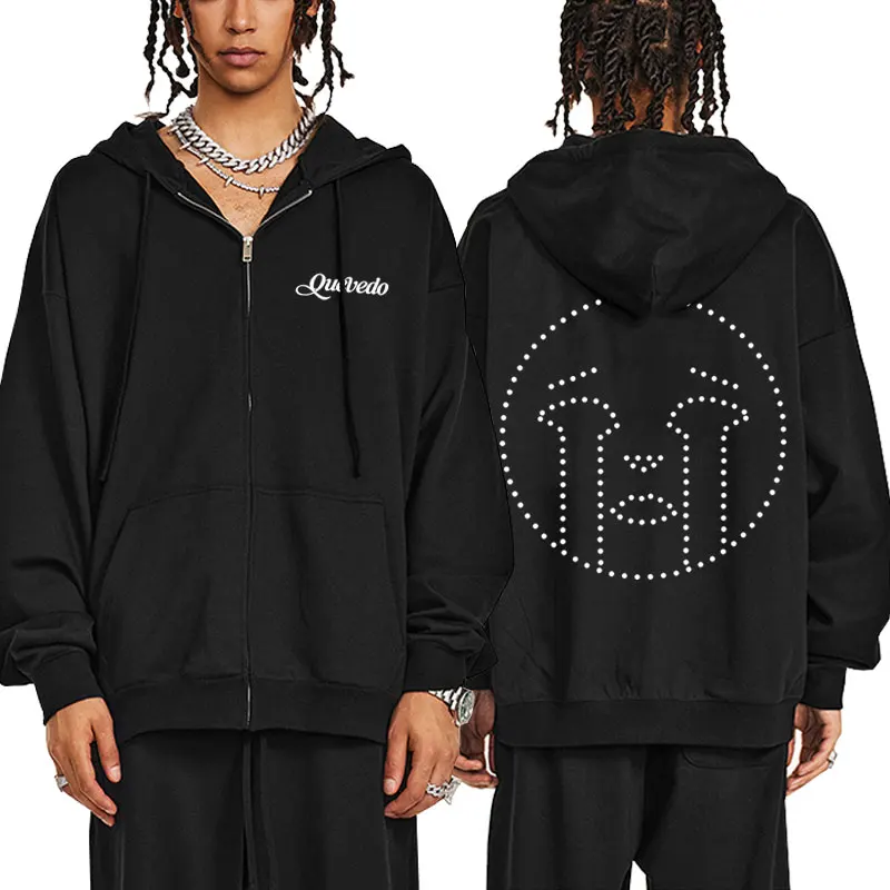 

Rapper Quevedo Buenas Noches Zipper Hoodie Male Vintage Casual Fleece Zip Up Sweatshirt Men Women Hip Hop Fashion Zip Up Jacket