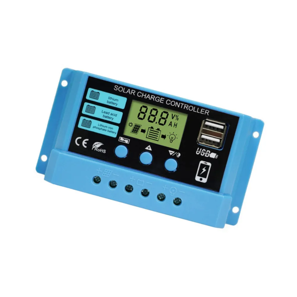 30A PWM Solar Panel Charger Controller Auto 12V/24V Recognition LCD Screen Dual 5V USB Output Solar Battery Charge Regulator