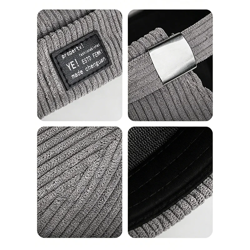 Autumn And Winter Corduroy Brimless Casual Hat Personalized Yuppie Hat Men's And Women's Striped Velvet Melon Skin Hat Cap