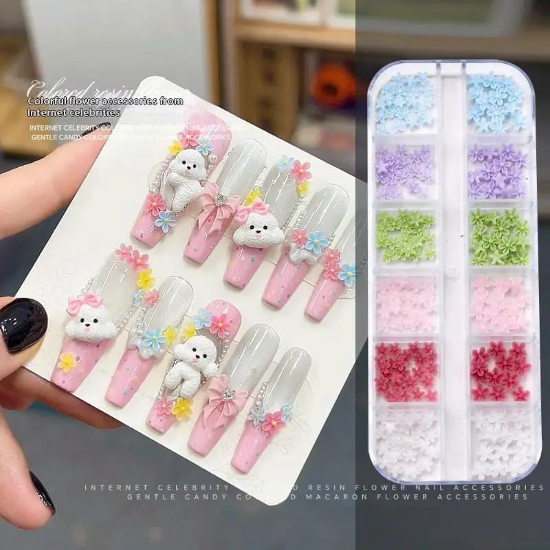 Nail Decoration Accessories Summer 12 Grids Mini Mixed Five Petal Flower Nail Art Nail Charm Nail Appliques