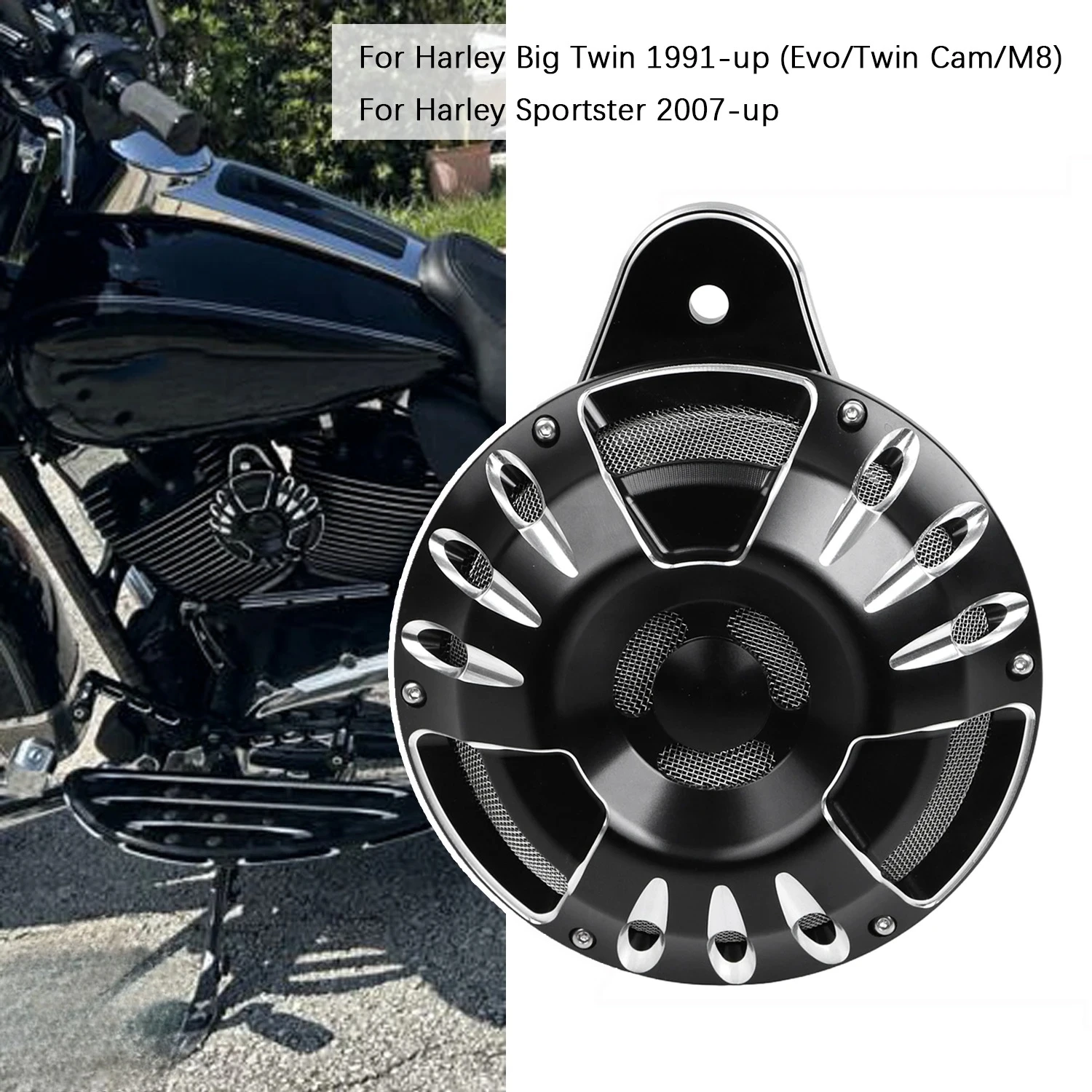 Black Cut Motorrad-Fronthorn-Abdeckung, Lautsprecherhörner-Baugruppe für Harley Touring Big Twin 1991-UP Sportster 2007–2023