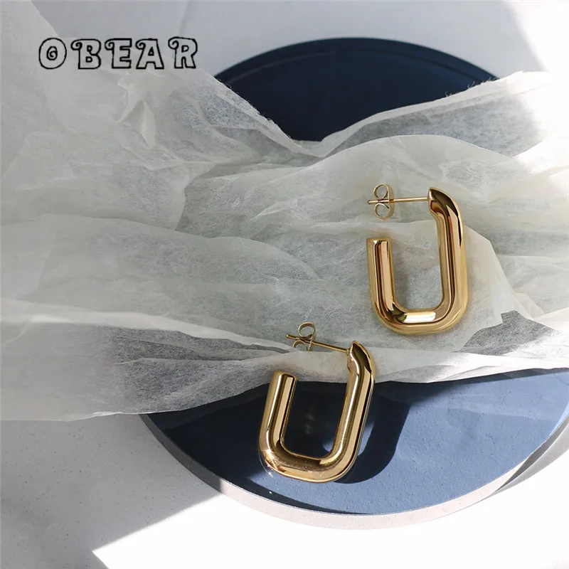 Heavy Weight Solid U-shaped French Simple Earrings Stainless Steel Plated 18K Gold Colorfast Jewelry for Women