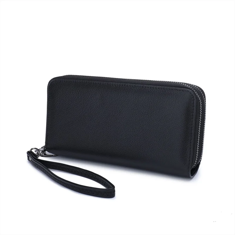 محفظة جلدية أصلية سوداء رجل عادية محفظة جلدية البقر الحقيقي سعة كبيرة الذكور جلد البقر مخلب حقيبة اليد مع السوار