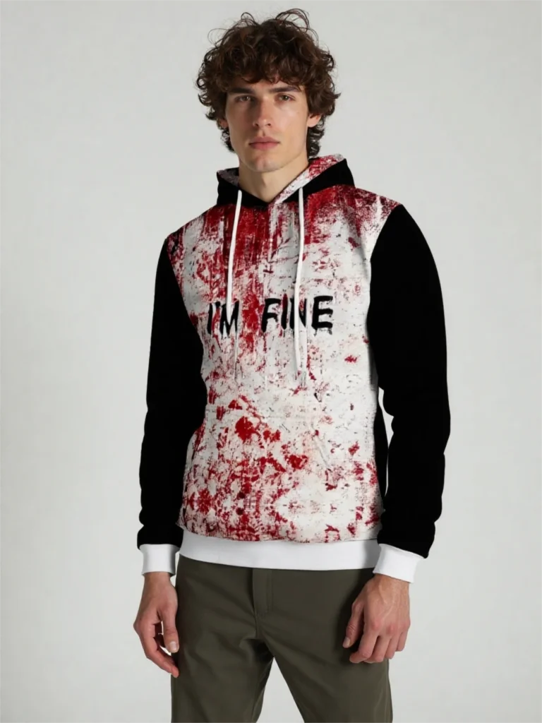 

Autumn Winter Halloween Men's Hoodie Blood Stain 3D Printing Sweatshirt Exaggerated Long Sleeve Outdoor Oversized Men's Clothing