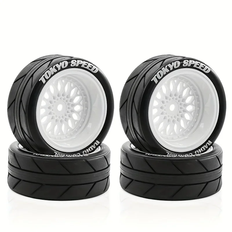 4 Stück 65mm 1:10 WRC TT02 XV01 Flache Drift-Radnaben-Reifen Straßenrennreifen – Detail 7