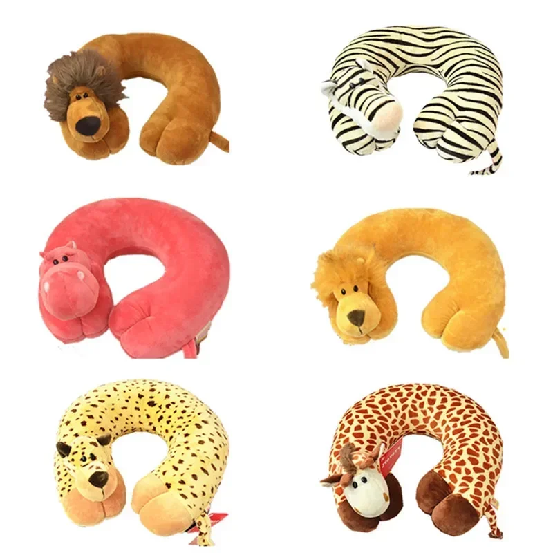 Animal U Shaped Travel Pillow Giraffe Lion Crocodile Orangutan Neck Pillow for Airplane Office Plush Pillows Head Rest Cushion