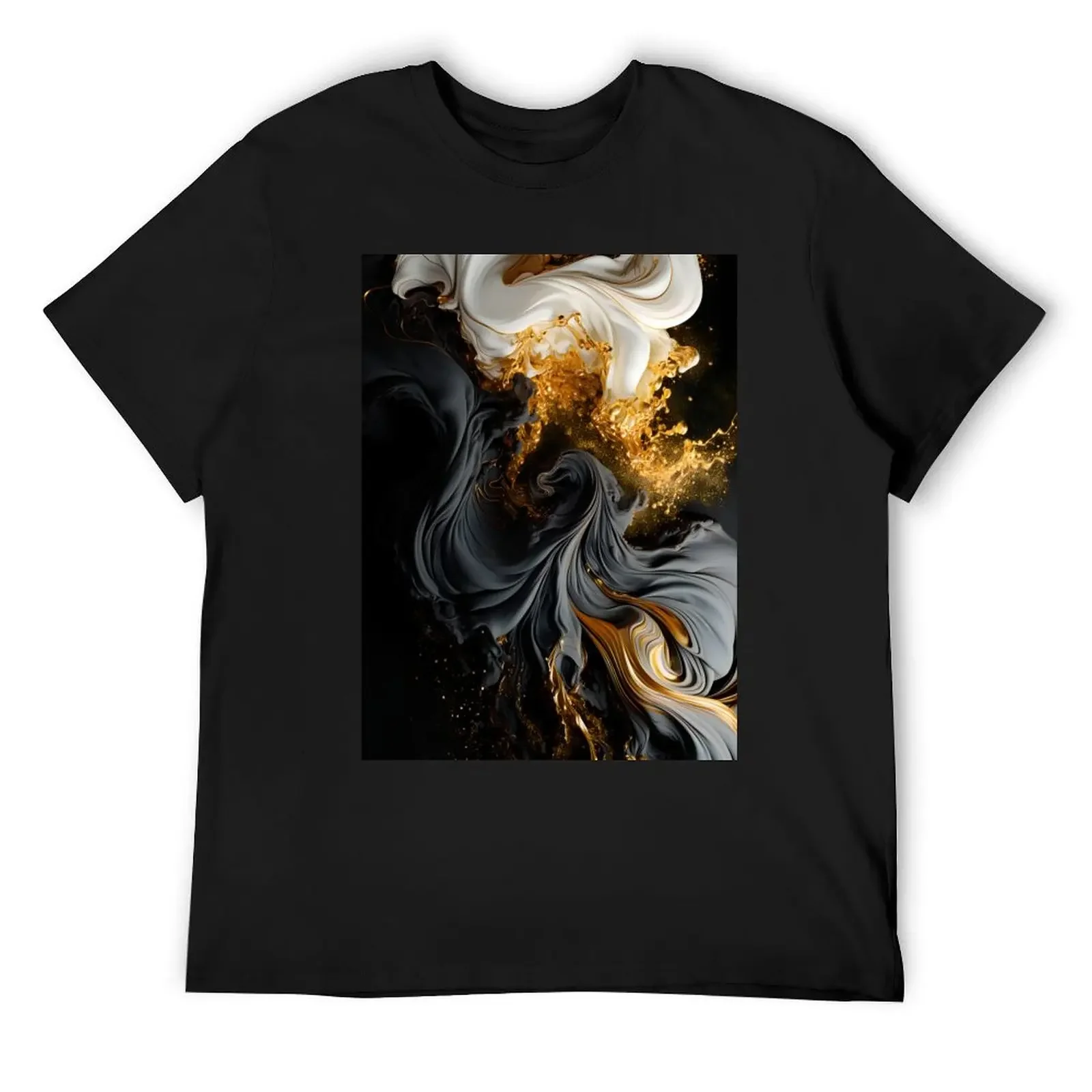 White, Gold & Black Abstract Glamor Cosmic Contrast T-Shirt plus sizes custom t shirt mens clothing