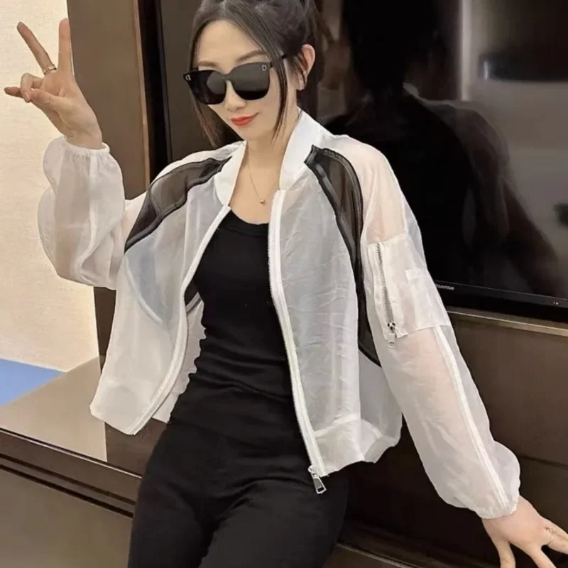 Fashion Age Reduction Sweatshirts New Foreign Sun-protective Clothing Women's Organza Breathable Long Sleeve Loose Short Coat