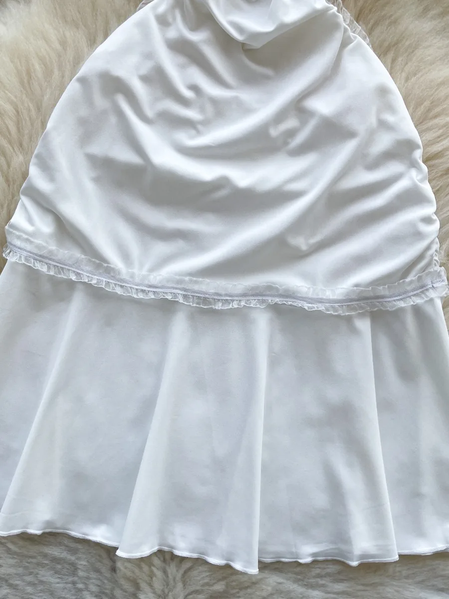 Foamlina verão renda guarnição retalhos único lindo mini vestido luz luxo francês chique branco bandeau saia
