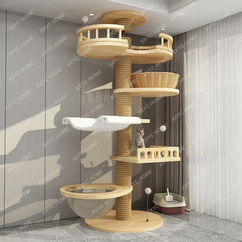 Solid Wood Tong Tianzhu Cat Tower Tree Nest Apartment Game Climbing Scratching Platform Pet Toy Stand Cat Mat Sofa Products