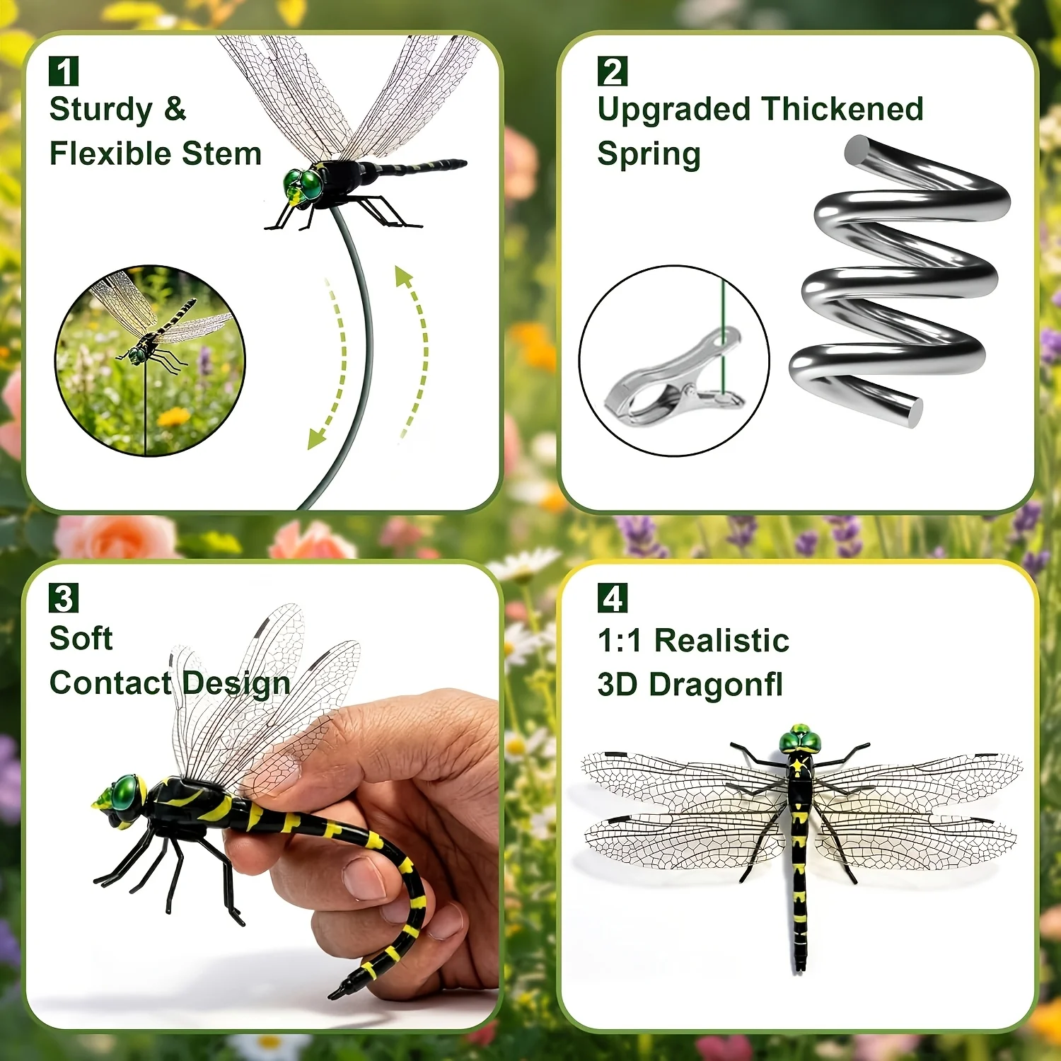 Realistische Künstliche Libellen-Hängeclips, Täuschend Echte Libellen als Vogelabwehr-Deko für Garten, Fenster, Balkon und Außenbereich – Detail 4