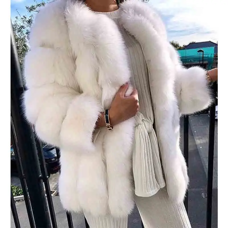 SUSOLA Fake Fox Fur Coat Silver Fox Fur Coat Women Winter Coats  Long Sleeve Jacket Outerwear Women Fashion casaco feminino