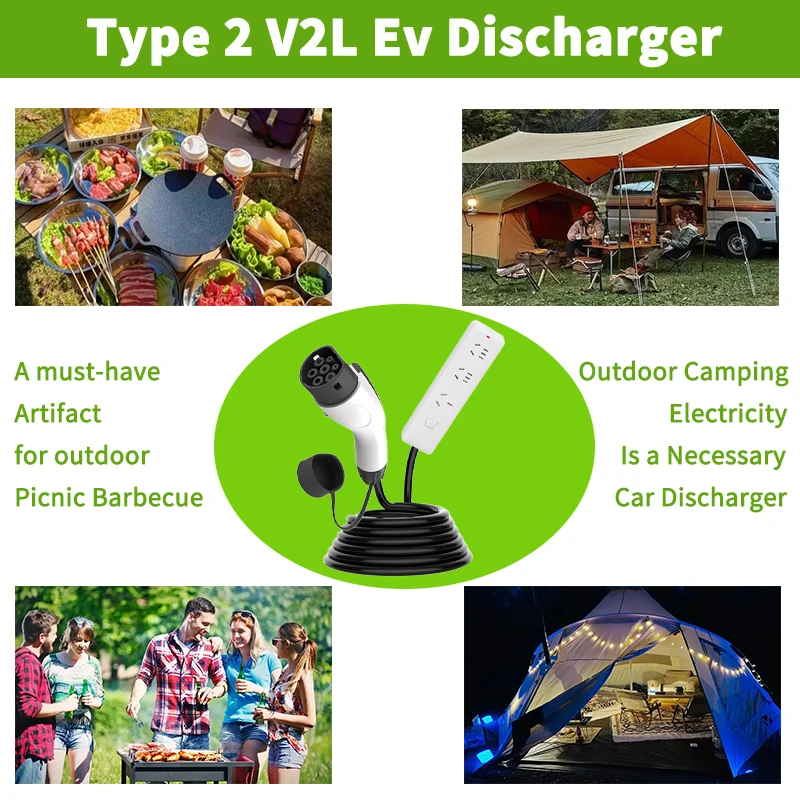 WUFEN AUS Exclusive Electric Car Type2 Discharger V2L Adapter Cable 16A 3.5kw 220v V2H EV Discharger For IEC 62196 Type BYD Cars