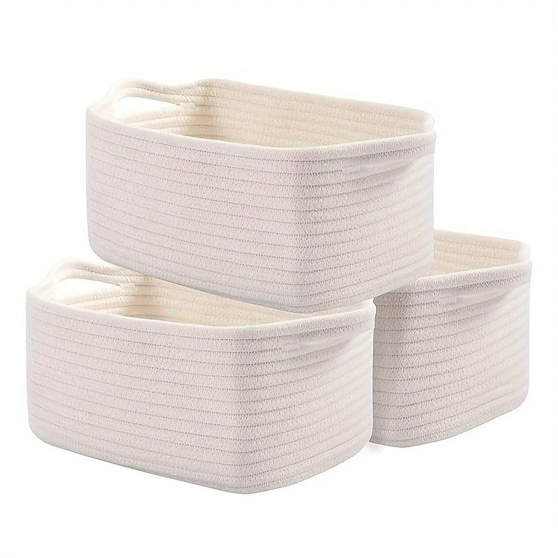 

Handmade Cotton Rope Storage Basket 3 Pcs Set for Living Room Toys Cosmetics Organizer