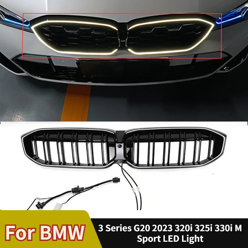 

Светодиодная решетка для BMW New 3 Series G20 2023 320i 325i 330i M Спортивная решетка для почек Автомобильный передний бампер Аксессуары Решетки для почек