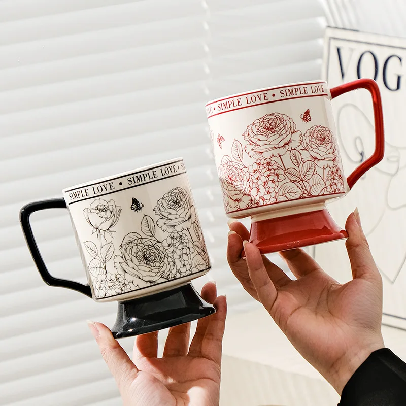 

High Value Coffee Cup Couple Mug Retro Ceramic Water Cup Rose Garden Goblet Souvenir Cup Coffee Mug Ceramic Mug Coffee Cups
