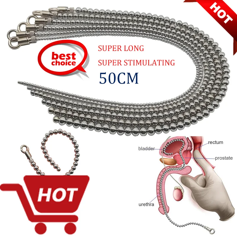 30/50cm Super Long Stainless Steel Urethral Catheter Dilator penis plug Insert Horse Eye Stimulation Sounds Beads Male Sex Toys