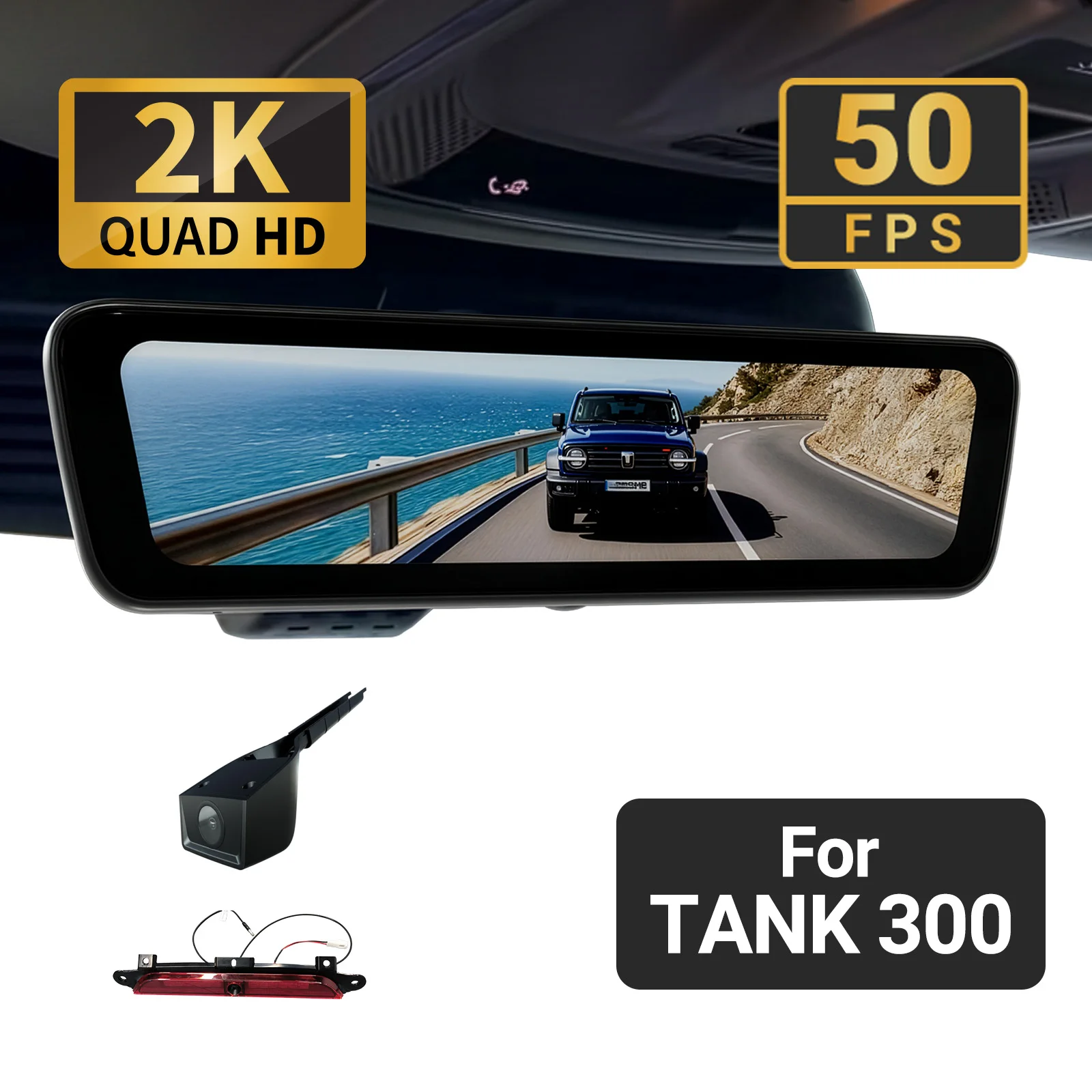 Sinjet for TANK 300 Separated-type Rearview Digital Streaming 2K Car Camera 8.2 Inch Full Screen H8 Pro Mirror Dash Camera