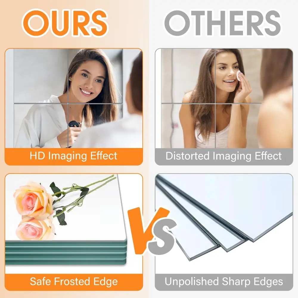 12 x 12 hochauflösende Glas-Wandspiegel für Heim-Fitnessstudio, Schlafzimmer, Wohnzimmer und mehr