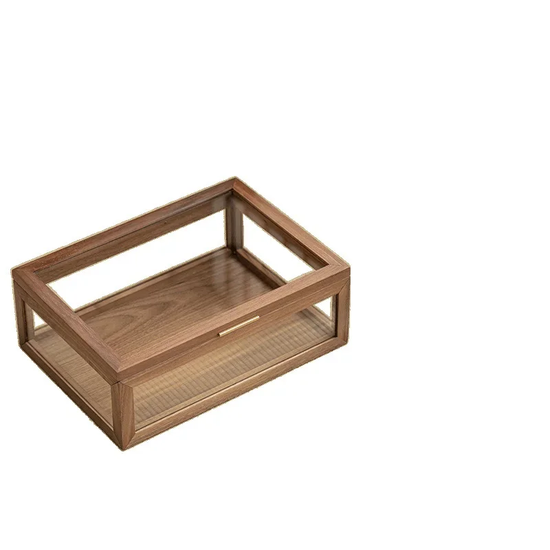 

Transparent glass Wenwan display Floor-to-ceiling integrated walnut storage cabinet Desktop solid wood storage cabinet Locker